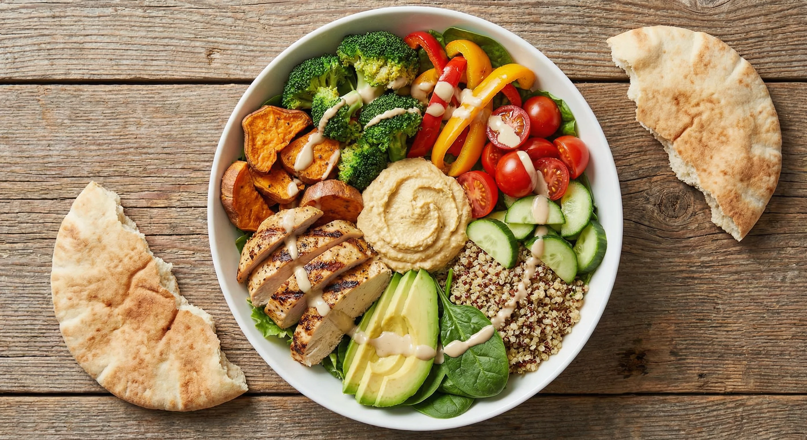 Bowl z grillowanym kurczakiem i hummusem